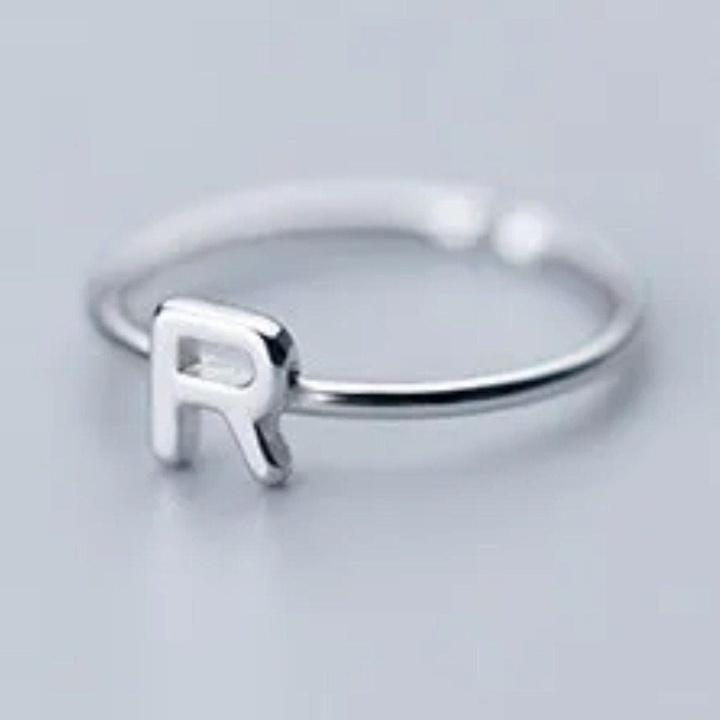 925 Sterling Silver Adjustable Stackable Initial Ring, Os - R